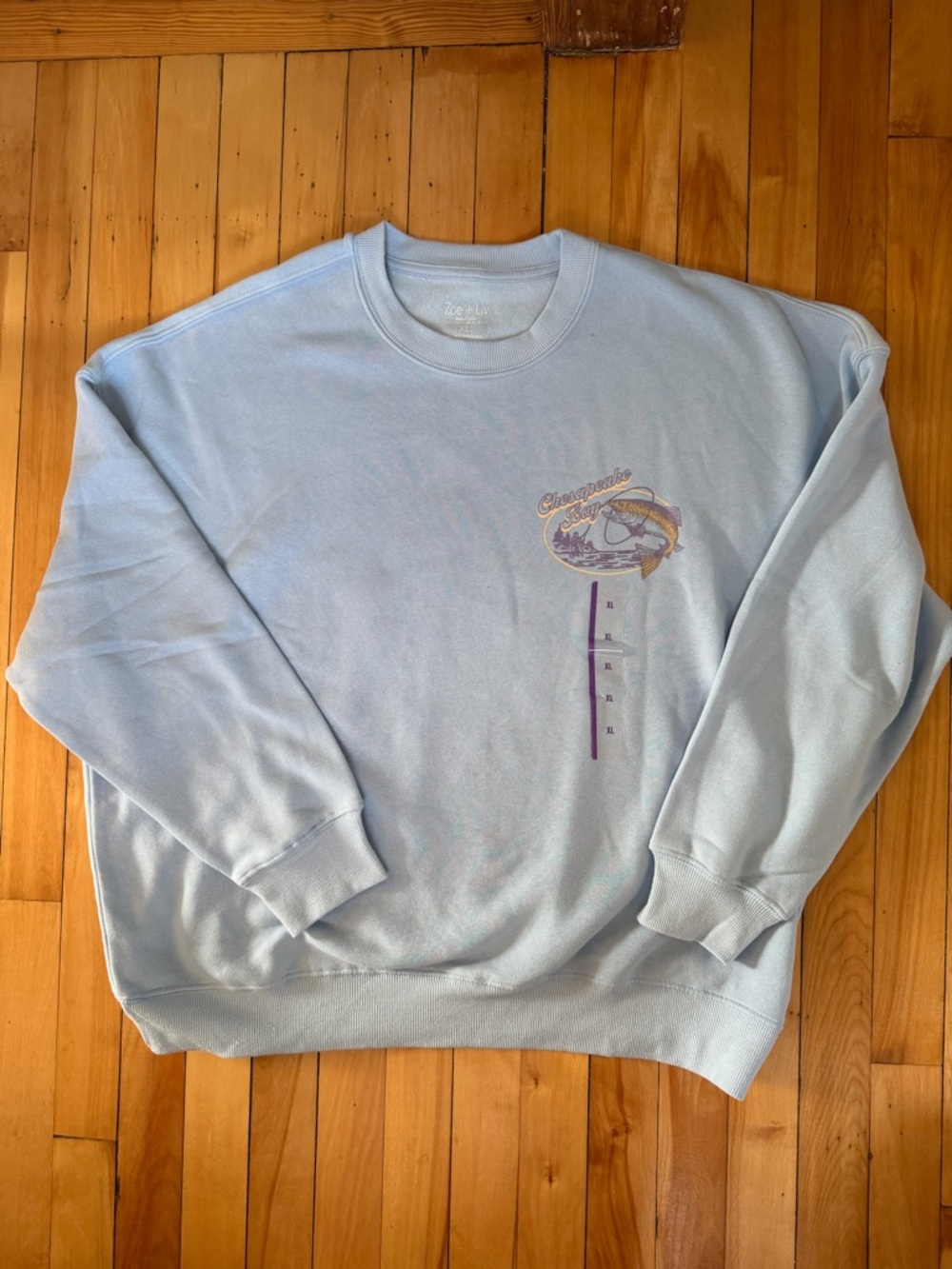 Zoe + Liv Light Blue Graphic Crewneck Sweatshirt Size XL